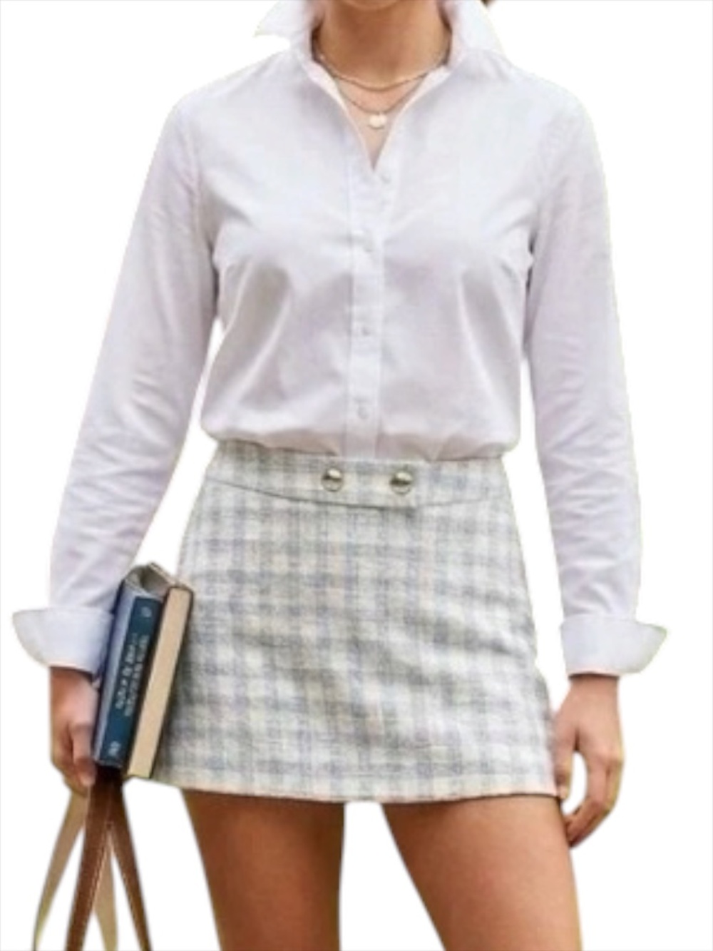 Zara Gingham Textured Tweed Skort - Light Blue & White Size M